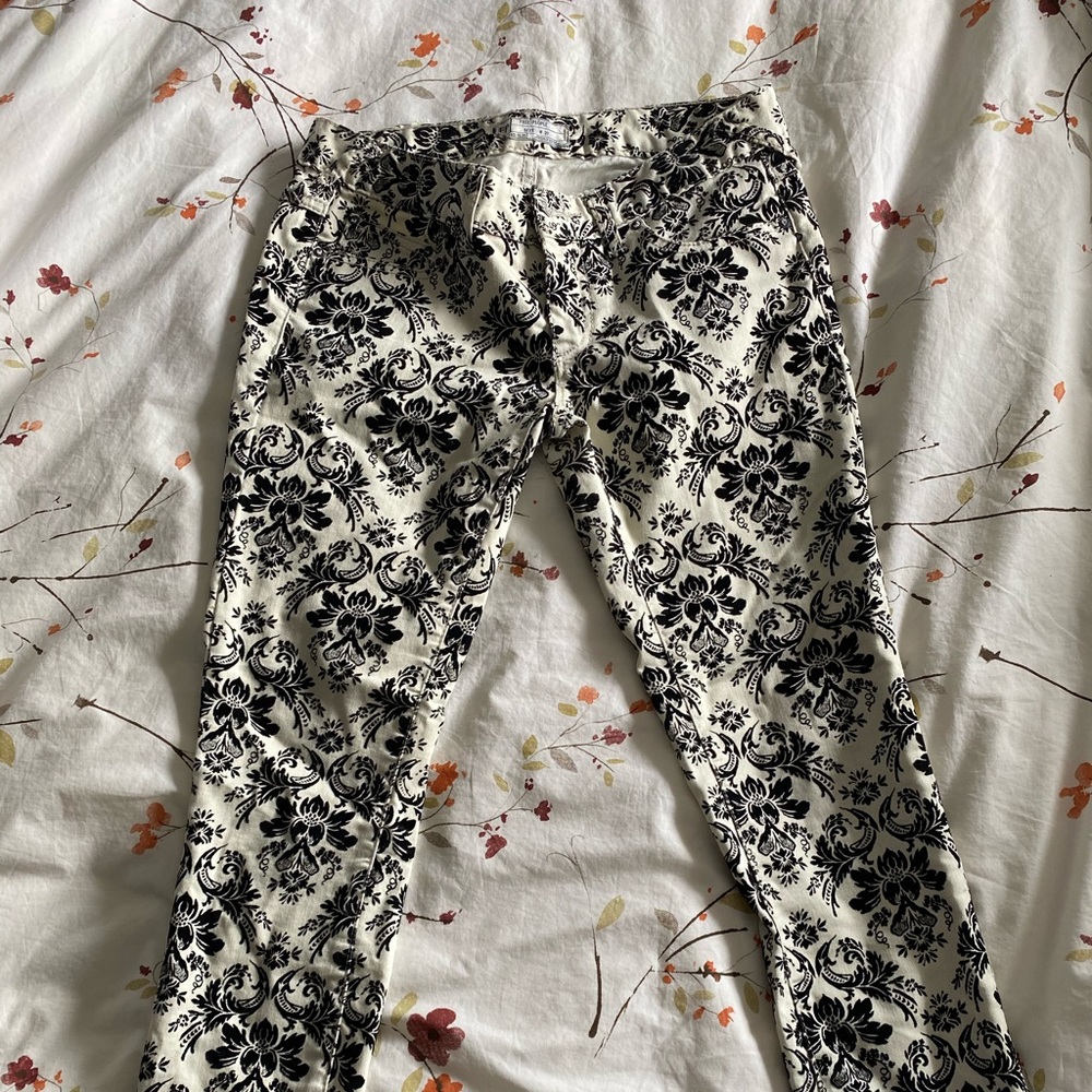 Free People Printed Denim Cropped Pants